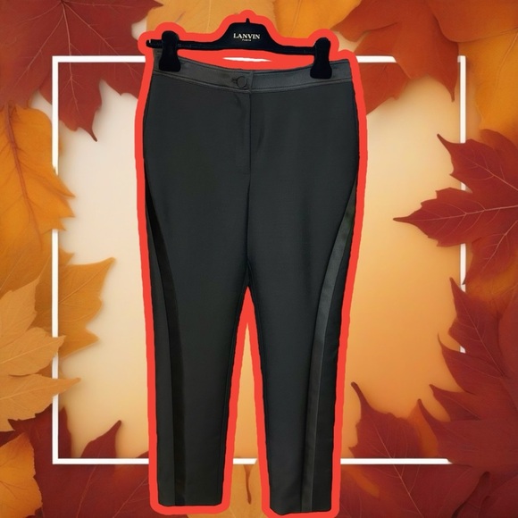 NWT Lanvin Paris Black Wool & Silk Tuxedo Side Striped Cropped Dress Trousers - Picture 1 of 16